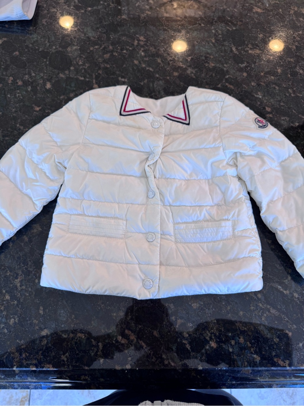 Moncler Kids White Quilted Puffer Jacket with Logo Patch